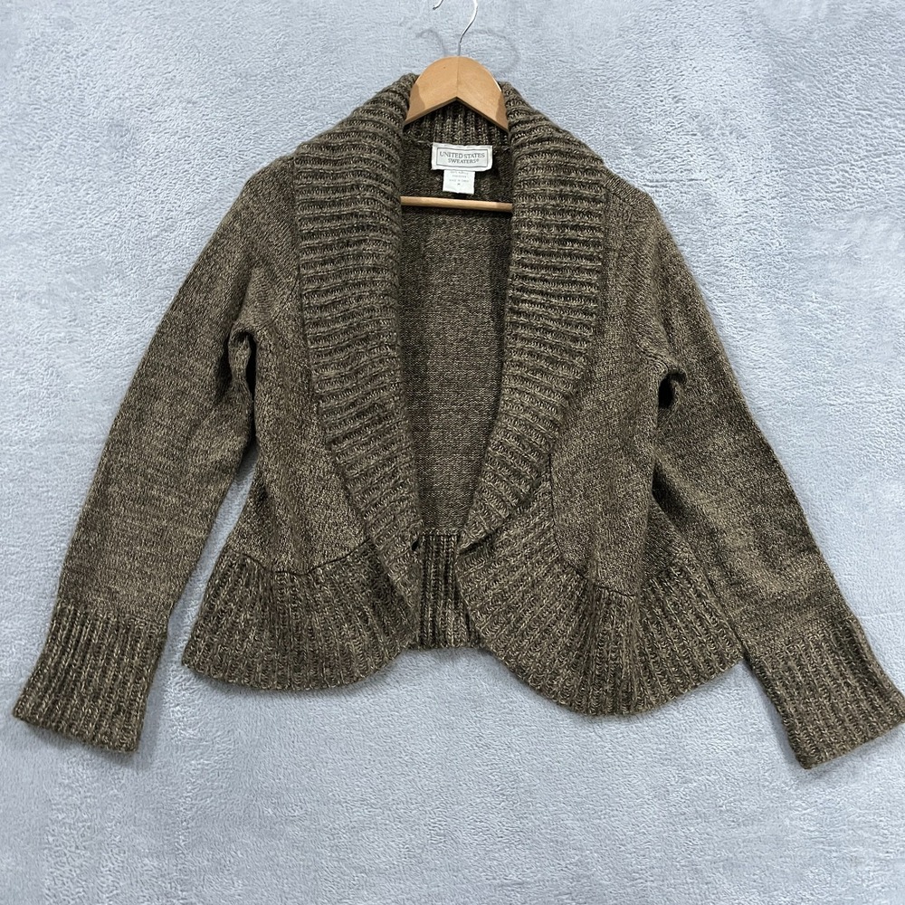 Vintage United States Sweaters Cardigan Women Medium USA 90s Cottage Short